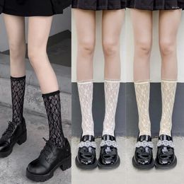 Women Socks Sexy Lolita Lace Middle Tube Women's Fashion White Summer Thin Solid Colour Mid Leg Airy College Style 40CM