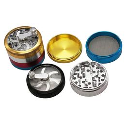 Rainbow Style Hand Crank Tobacco Herb Grinder Aluminum Alloy 4 Parts 63mm Diameter Grinders Smoking Accessories Spice Crusher GR194385463