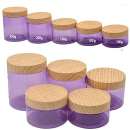 Storage Bottles Factory Sales Purple Semi Transparent Imitation Wood Cover Cream Bottle Eye Cookie Travel Loose Powder Container Cosmetic