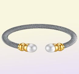 Products Stainless Steel Fashion Jewellery ed Line C Type Adjustable Size Bangles Pearl Bracelets For Women Bangle1197194