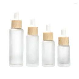 Storage Bottles 25ML Frosted Glass Bottle With Wooden Shape Dropper Lid For Oil/essence Liquid/serum/lotion Skin Care