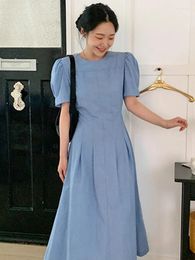 Party Dresses Korobov Summer Vintage Robe Crewneck Design Collection Waist Long Dress Female For Women 2024 Korean Fashion Vestidos
