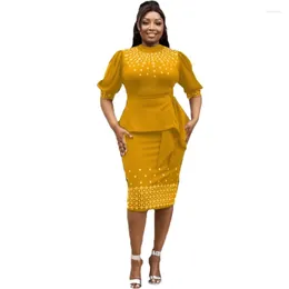 Ethnic Clothing 2024 African Party Dress For Women Elegant Lady Wedding Evening Dresses Sexy Bodycon Robe Plus Size Solid Color Diamond