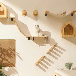 Cat Furniture Scratchers Scratching Post Wall Mounted Climbing Shelf Hammock Kitten Tree Perch Wooden Shees For Cats Drop Delivery Hom Dhpiv