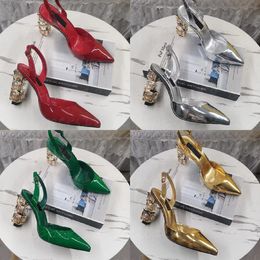 Designer Diamond block heels Letter Heels 11cm with Red Heels New Luxury leather Fashion Sandals Leather pump Ladies Wedding Dress shoes with box Large size 34-43.