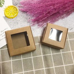 Gift Wrap 50pcs Kraft Paper Box Transparent PVC Window Soap Boxes Jewellery Packaging Wedding Favours Candy