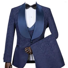 Men's Suits Elegant Jacquard 3 Pieces Suit Shawl Lapel Tuxedo