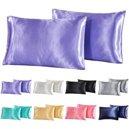 2Pcs Silk Satin Pillow Case Bedding Pillowcase Smooth Home with Envelope Closure Twin/Queen/King Size 240423