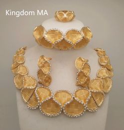 Kingdom Ma Top Dubai Gold Color Sets Nigerian Wedding African Crystal Necklace Bracelet Earring Ring Big Jewelry Set C190415018034544