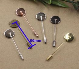 100pcslot 10mm round Mould plate cabochon blank tray long brooch lapel pin diy 50mm long stick pin safty lapel pin brooch 2010099934899311