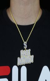 Chains Large Big Letters FAST MONEY Pendant With Rope Chain Necklaces For Men Women Gold Colour Cubic Zircon Hip Hop Jewelry7299079