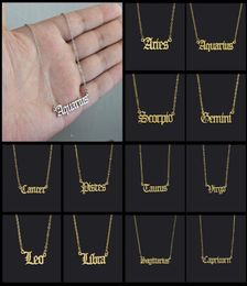 Pendant Necklaces Zodiac Letter Necklace Virgo Scorpio Sagittarius Pisces Aries Taurus Gemini Cancer Old English 12 Constellation7361601