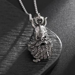 Pendant Necklaces Megin D Stainless Steel Titanium Hip Hop Punk Viking Odin Human Skull Rider Bell Collar Chains Necklace For Men Jewelry