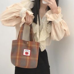Bag Hylhexyr Vintage Tweed Plaid Handbag Simple Versatile Casual Tote Students Shoulder Purses For Women
