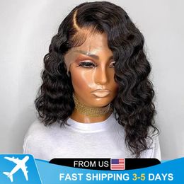 Loose Deep Wave Bob Human Hair Wigs for Women Glueless Ocean Wave Side Part Lace Wig Brazilian Perruque Cheveux Humains 13x5x2