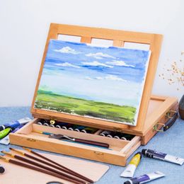 Portable Wooden Table Easels for Painting Artist Kids Sketch Drawer Box Desktop Laptop Accessories Suitcase Paint Art Supplies 240430