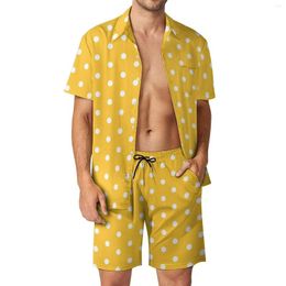 Men's Tracksuits Polka Dots Men Sets White Yellow Casual Shorts Summer Funny Vacation Shirt Set Short Sleeve Design Big Size Suit Birthday