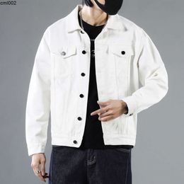 White Denim Jacket Mens Trendy Brand Spring and Autumn Clothing Casual Korean Version Slim Fit Versatile