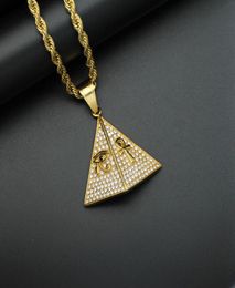 Hip Hop Necklace Pyramid Eye Of Horus Ankh Pendant Necklaces For Women And Men Gold Color Iced Out Bling Ancient Egypt Jewelry4172435