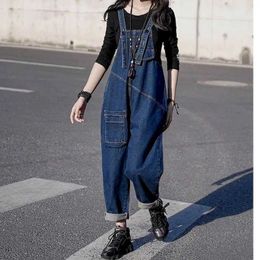Womens Jumpsuits Rompers Denim Jumpsuits for Women Korean Style Vintage Playsuits Casual Cross Pants Loose Trousers Oversized Overalls for Women Clothes Y24YT7V