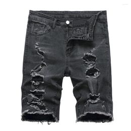 Men's Jeans Men Summer Holes Five-point Pants Street Stylish Slim Male Distressed Solid Straight Beach Denim Shorts