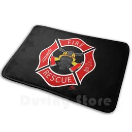 Carpets Fire Rescue Red Maltese Cross Firefighters Symbol Carpet Mat Rug Cushion Soft Non - Slip Fireman