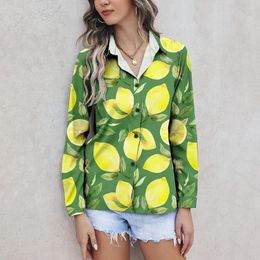 Women's Blouses Shirt & Yellow Green Colour Block Button Fruit Print Long Sleeve Loose Basic Summer Casual Top