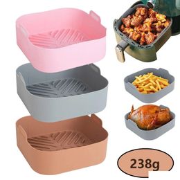 Baking Dishes Pans Airfryer Sile Basket Pan Non-Stick Air Fryers Oven Tray Fried Chicken Airfryers Reusable Accessories 240227 Drop De Ot1Qf