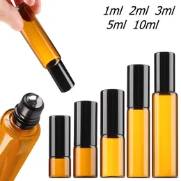 Storage Bottles 100Pcs 1/2/3/5/10ml Empty Amber Glass Roller Travel Vials Roll-on Bottle For Essential Oil Container