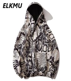 ELKMU Python Snake Skin Print Hoodie Men Hip Hop Streetwear Snakeskin Print Sweatshirts Autumn Hooded Pullover Male Tops HE256 2011710218