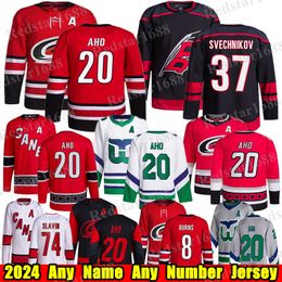 #20 Sebastian Aho Carolina Hockey Trikot #37 Andrei Svechnikov Brent Burns Teuvo Teravainen Seth Jarvis Evgeny Kuznetsov JACCOC