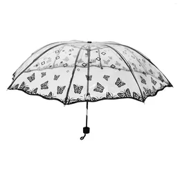 Umbrellas Butterfly Transparent Umbrella Rain All-weather For Girls Travel Compact Folding Portable Foldable