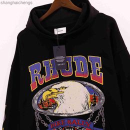Luxury Counter Original Rhuder Hoodies Autumn/winter High Street Trendy Brand Eagle Head Printed Casual Hooded Sweater for Men Women with Logo