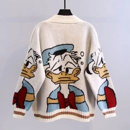 Cardigan japonês Donald Cartoon suéteres para mulheres revestem o outono feminino e o inverno solto espessado kawaii tops