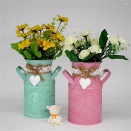 Vases Vintage Shabby Metal Flower Vase Tin Pitcher Jug Plants Wedding Bucket Home Garden Decoration Dining Bar Iron Crafts