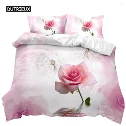 Bedding Sets Rose Duvet Cover Set Pink Pattern Blossom Flower Theme Comforter Girls Women Elegant Polyester