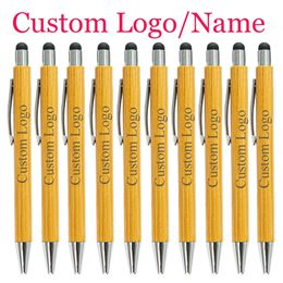 10050 Pcs Custom Bamboo Pen Engrave Name Stylus Ballpoint Pens For Baptism Party Wedding Gift Office School Supplies 240430