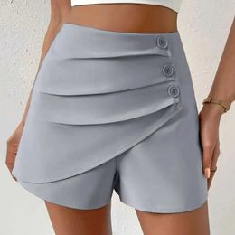 Women's Shorts WomenS Shorts Cotton High Waist Loose Buttoned Shorts Pants Skirt Loose Straight Leg Fashion Korean Fashion Culotte 2024 Y240504