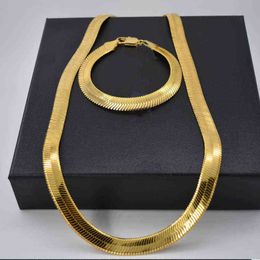 Trend Jewelry Set Yellow Gold Filled Flat Herringbone Chain Necklace & Bracelet Sets Men Accessories 24 8 26 211204 224l