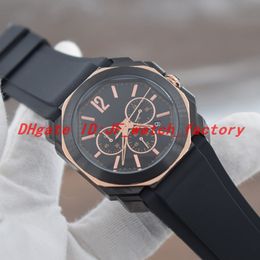 NEW High Quality Octo Gent Watches Rubber Strap Pin buckle Black case rose gold octagon OS Japan Quartz Movement Stopwatch 103075 Men w 2709