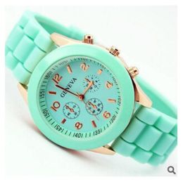 Fashion casual Shadow style RoseGold Colourful women men Geneva Watch Rubber Silicon Candy Jelly Silicone Quartz wrist Watches fre1872014