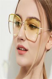 Fashion Womens Sunglasses Brand Designer Shades Ocean transparent lens ladies Rimless Yellow Sun Glasses Gradient Eyewear UV40017725712