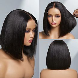 Women Medium Bob Wig 4x4 Lace Human Hair Wig 180% Straight Head Cover Europe and America All Hand Woven