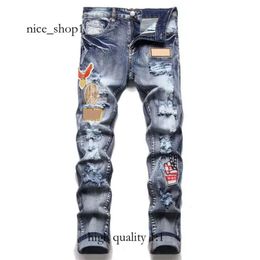 Purple Jeans Designer Mens Mens Jeans High Street Jeans for Mens Embroidery Pants Womens Oversize Ripped Patch Hole Denim Straight Fashion Streetwear Slim 3661