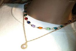 Chains Colorful Crystal Exaggerated Thick Chain Necklace Double Layer Cool Hip Hop Short Clavicle Accessories53624342678476