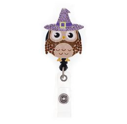 Key Rings Custom Cute Owl Animal Rhinestone Retractable ID Holder For Nurse Name Accessories Badge Reel With Alligator Clip1143413