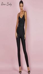 Bandage Jumpsuits For Women Black Bodycon Bandage Jumpsuits Club V Neck Sexy Spandex Bodysuit Romper Long Pants6380241