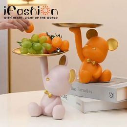 Bear Statue Decor Key Storage Tray Nordic Creative Crafts Holder Living Room Desk Table Decoration Candy Disc Cute Modern Home 240430