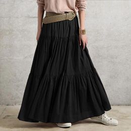 Skirts Y2K Aesthetic Fairycore Vintage Pleated Skirt Korean Fashion Harajuku Grunge High Waist Long Retro Ramie Cotton Clothes