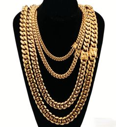 8mm 10mm 12mm 14mm 16mm Necklaces Miami Cuban Link Chains Stainless Steel Men 14K Gold Chains High Polished Punk Curb175G1811180